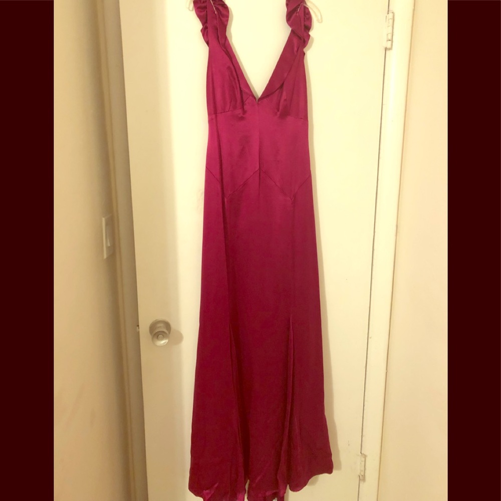 Wine satin evening gown